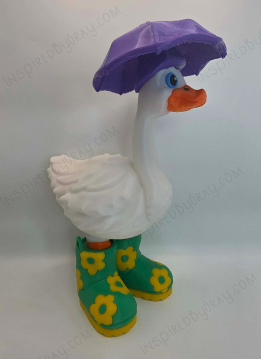 Desk Goose Rain Boots and Umbrella Hat 3D Printed