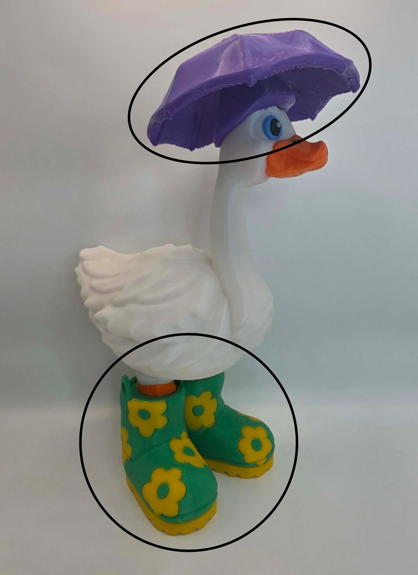 Desk Goose Rain Boots and Umbrella Hat 3D Printed